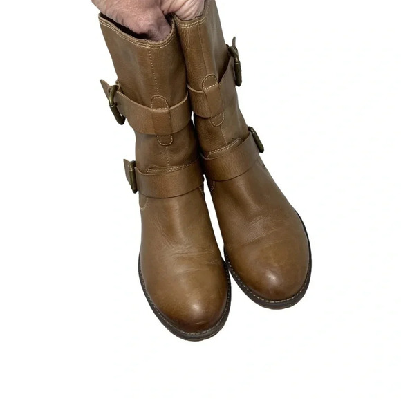 Montana Tan Moto Buckle Leather Boots size 7‎ 1/2 - Picture 4 of 11